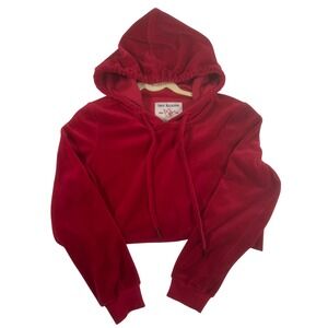 True Religion Womens Small Red Velour Crop Pullover Hoodie Y2K Streetwear